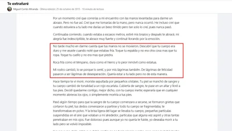 “Te extrañaré" es otro de los poemas del presunto feminicida de Iztacalco en el que habla sobre un cuerpo frío e inmóvil