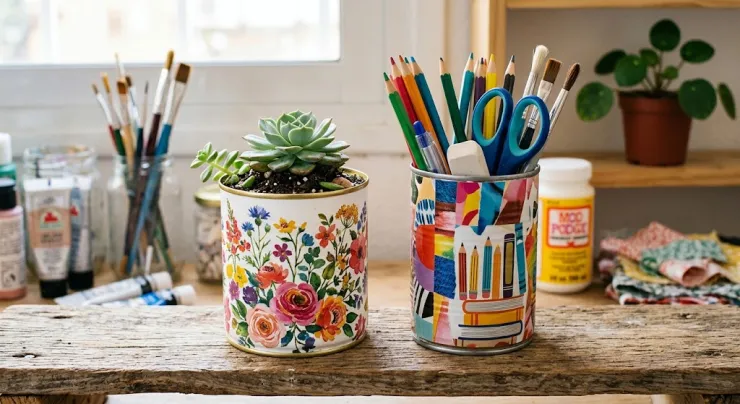 Latas con decoupage