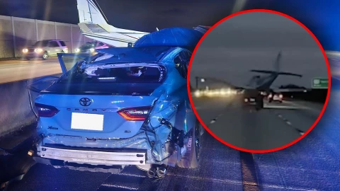 Fuerte VIDEO: Así fue el momento EXACTO en que una avioneta se estrella contra un coche en plena avenida