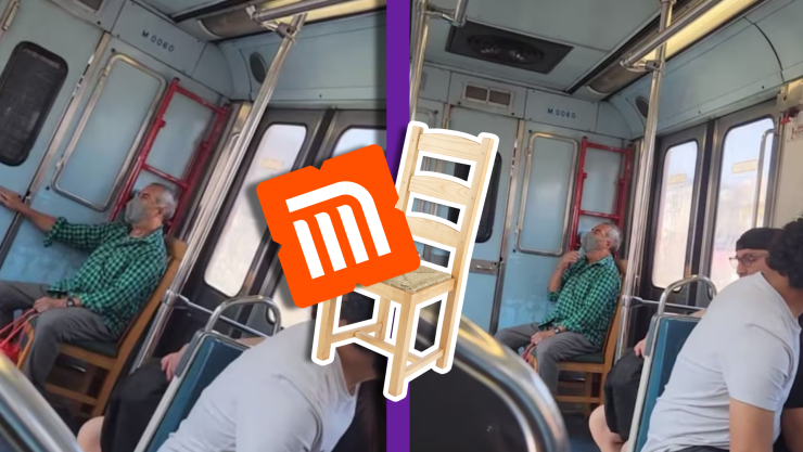(VIDEO) ¡México mágico! Abuelito sorprende a pasajeros del Metro de la CDMX_ Lleva su silla para no ir parado.webp