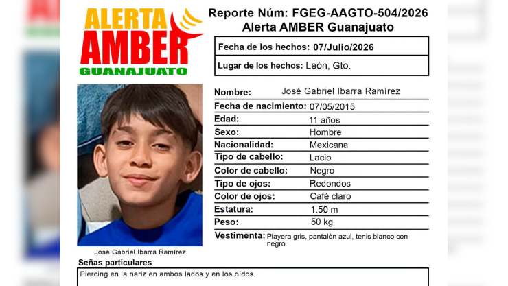 Alerta Amber buscan a José Gabriel Ibarra Rámirez desaparecido en León