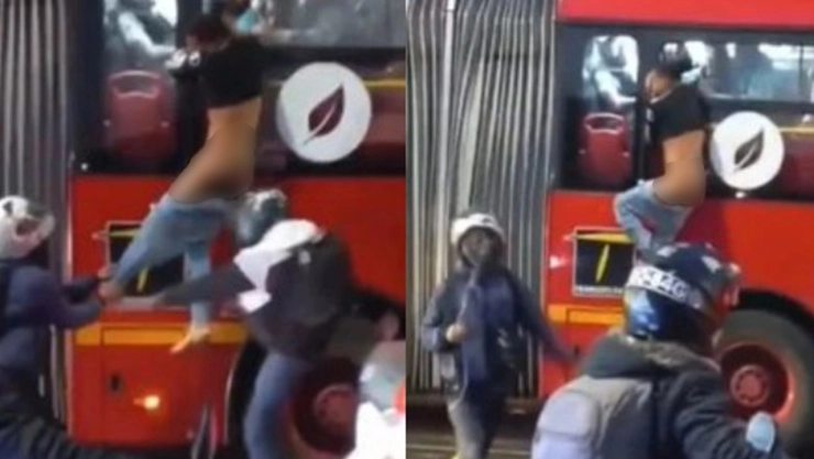 Ladr&oacute;n queda colgado de transporte p&uacute;blico