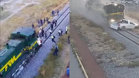 El momento en que un tren embiste a una camioneta en Ecatepec
