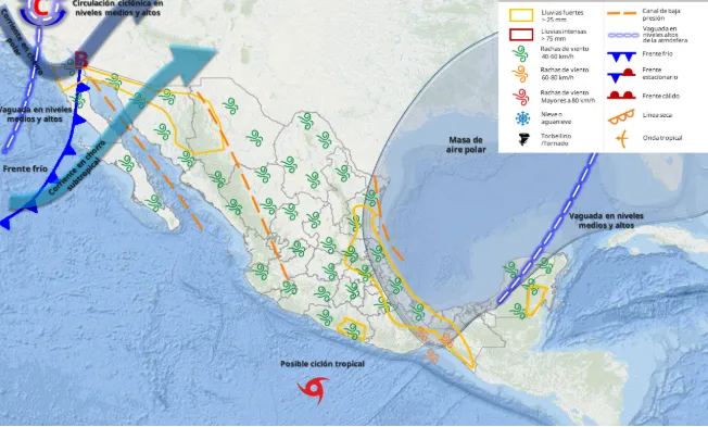 Pronóstico de la trayectoria de frente frío 3 en México