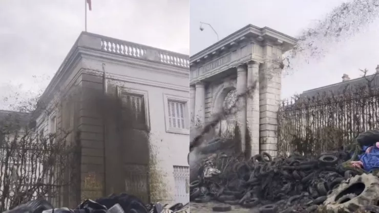 Arrojan estiércol en Francia