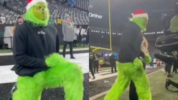 Navidad NFL Quincy Williams se disfraza de Grinch en calentamiento.jpg
