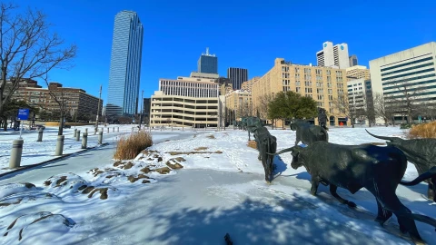 La ciudad de Dallas, Texas, cubierta de nieve