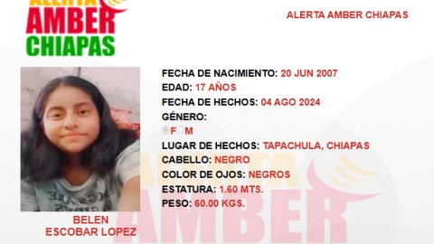 ALERTA AMBER CHIAPAS: Belén Escobar López desapareció en Tapachula