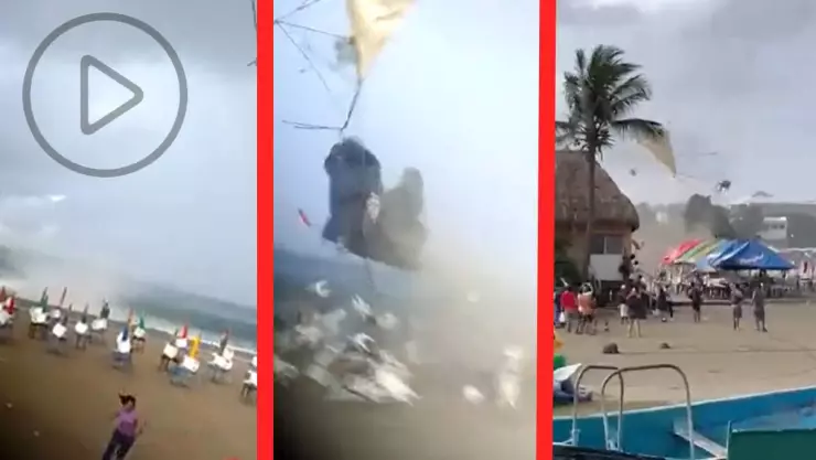 Tromba marina azota en playas de Veracruz.- 