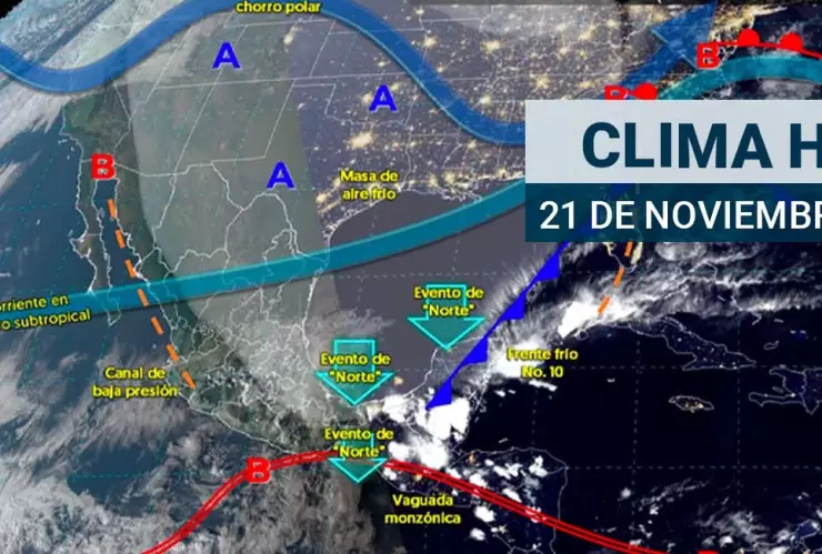 Pronóstico del clima, hoy jueves 21 de noviembre: Se esperan fuertes lluvias en el oriente, centro y sureste de México