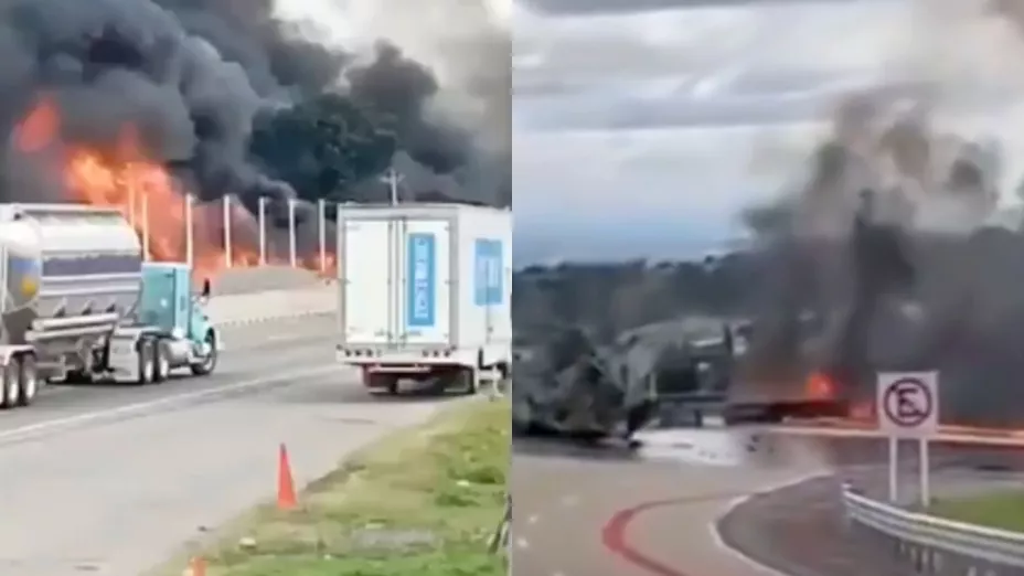 VIDEO Momento exacto del choque y explosión de pipa en la autopista México-Puebla; confirman varios heridos