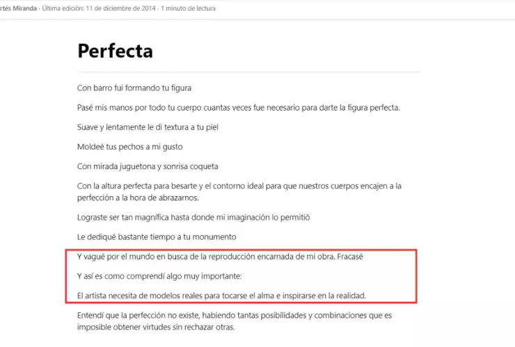 El poema “Perfecta” que el presunto feminicida de Iztacalco compartió en su cuenta de Facebook en el 2014