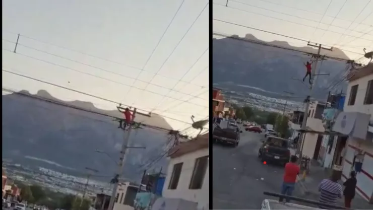 Hombre sufre fuerte descarga eléctrica y cae de poste en Santa Catarina