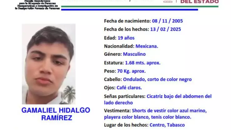 Gamaliel Hidalgo desaparecido Tabasco