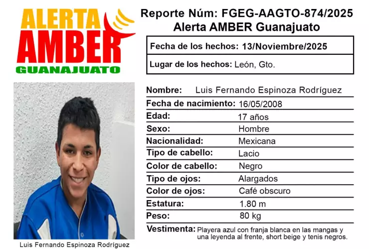 Buscan a Luis Fernando Espinoza Rodríguez, en León