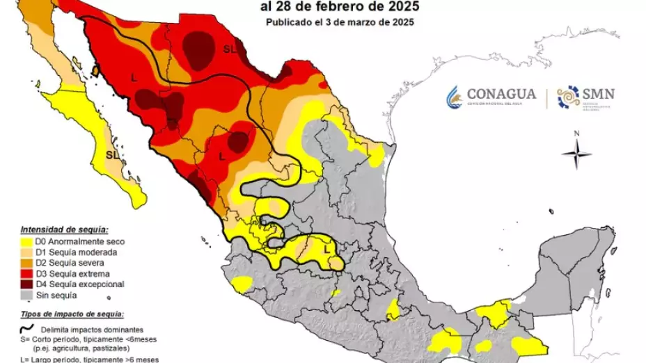 Monitor de Sequía de México, con corte de febrero 2025