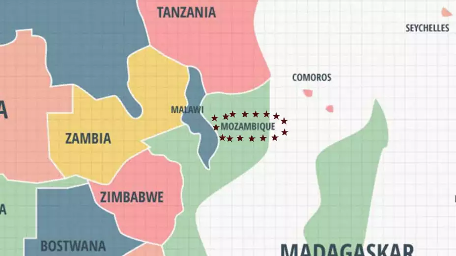 Mozambique en mapa de África.