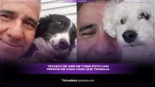 ¡Gesto viral! Técnico de equipos de aires posa con los perros de cada casa en la que trabaja