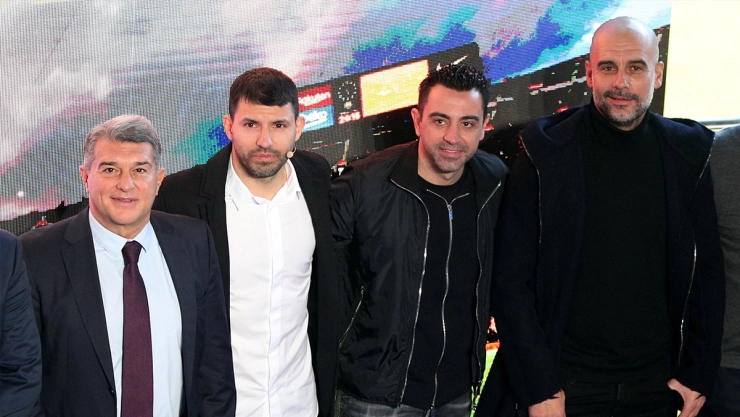 Laporta, Ag&uuml;ero, Xavi y Guardiola
