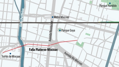 La falla Plateros-Mixcoac que cruza Avenida Revolución y pasa por debajo del Metro CDMX