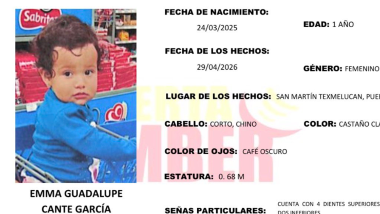 Activan ALERTA AMBER en Puebla por la desaparición de una menor de 1 año