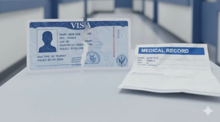 Imagen de visa americana y de expediente médico