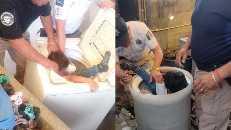 Niño atorado en lavadora en Metepec