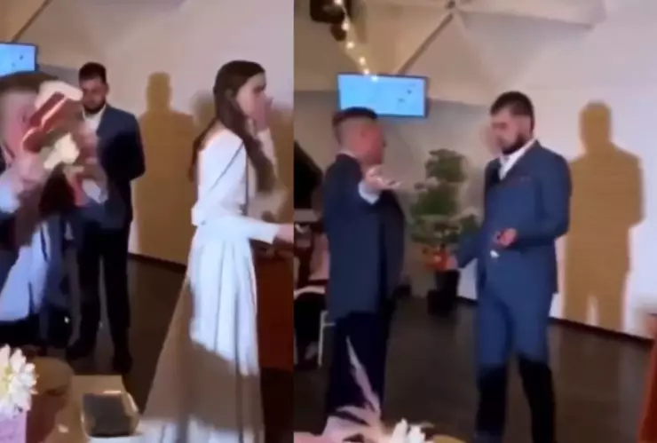 VIDEO: ¡Se hizo el gracioso! Novio noquea a hombre tras arruinar el pastel durante su boda