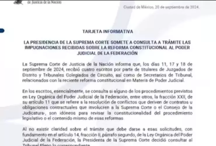 De 4 consultas depende si la Suprema Corte se puede pronunciar o no ante la Reforma Judicial