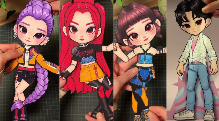4 plantillas de personajes de KPop Demon Hunters para imprimir y crear títeres de papel