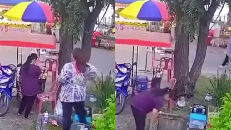 VIDEO Captan momento exacto en el que una mujer cae a una coladera