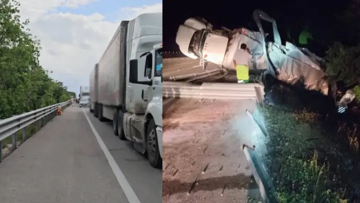 ¡Atención! Autopista Mérida-Cancún colapsada por VOLCADURA de tráiler con material inflamable