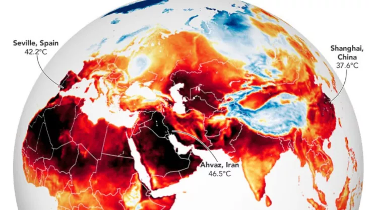 La NASA muestra mapa de países más calientes por ola de calor 2022.