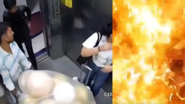 Video capta fuerte explosión en elevador por globos inflamables en edificio de India