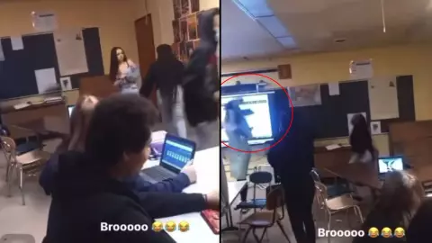 EU_ Alumna avienta una silla a su maestra y la deja inconsciente; video