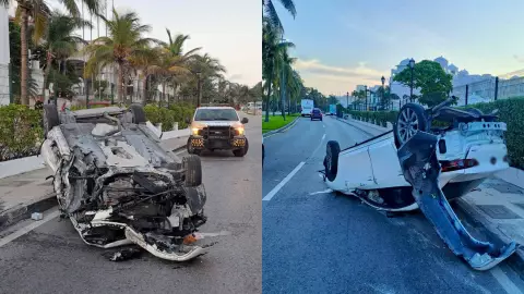 ¡Aparatosa mañana! Reportan volcadura en el Boulevard Kukulcán en Cancún