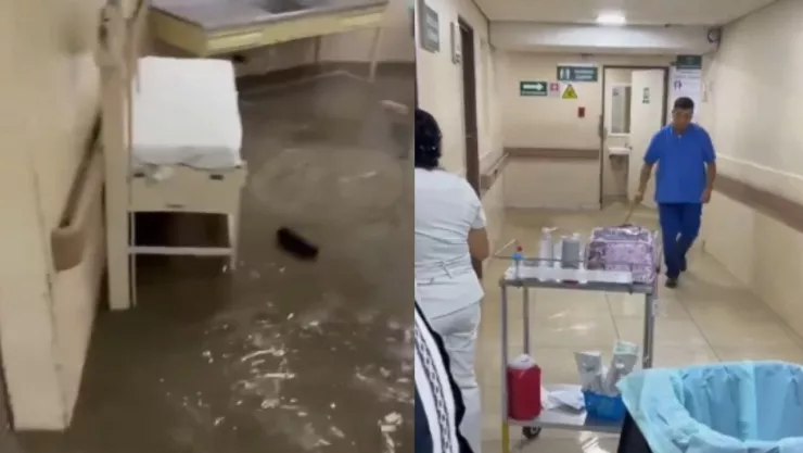 Clínica del IMSS inundada.