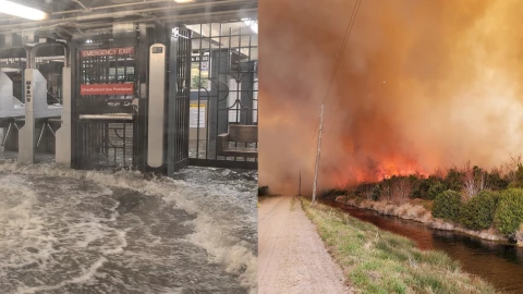 Las lluvias paralizan el noreste y el fuego arrasa el oeste: Estados Unidos enfrenta un verano dividido por extremos meteorológicos.