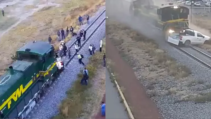 El momento en que un tren embiste a una camioneta en Ecatepec