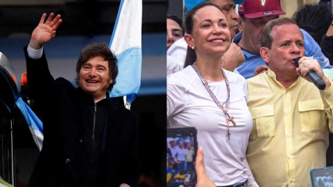 Fotos de Javier Milei y de María Corina Machado