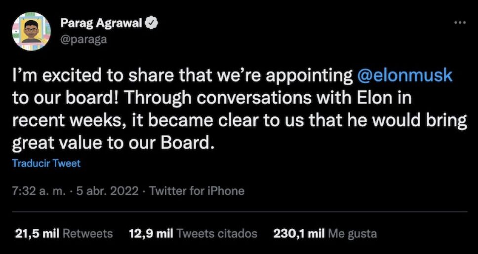 parg agawal habla de la entrada de elon musk a twitter