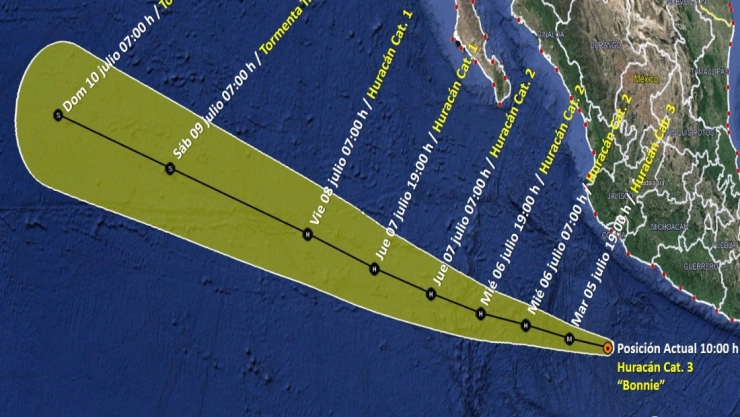 Bonnie huracán categoría 3 Michoacán