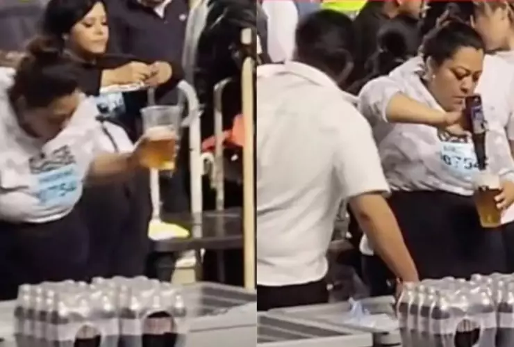 ¡El descaro! Exhiben a vendedora de cerveza que ‘recicla’ los tragos que sobran