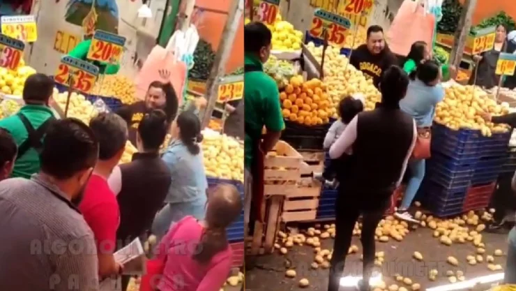 Mujeres pelean mercado de Pachuca.