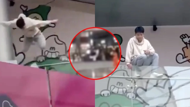 VIDEO SENSIBLE | Joven se avienta de un cuarto piso para quitarse la vida en pleno centro comercial: Graban la BRUTAL caída