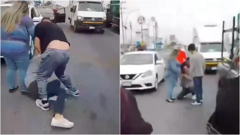VIDEO_ ¡Brutal! Dos hombres detienen el tráfico en Monterrey por una pelea en plena vialidad