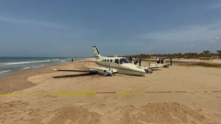 Avioneta aterriza en Playa Norte