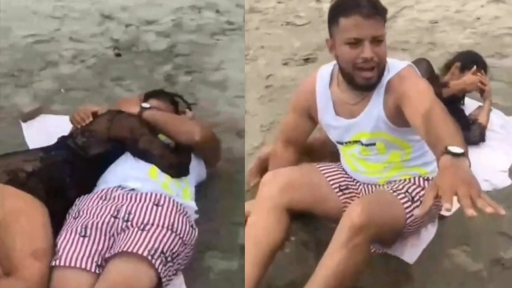 Mujer cacha a su esposo con la secretaria en la playa.
