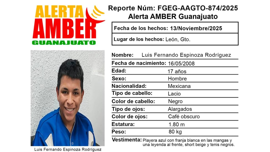 Buscan a Luis Fernando Espinoza Rodríguez, en León