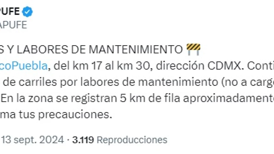 capufe autopista 13 de septiembre
